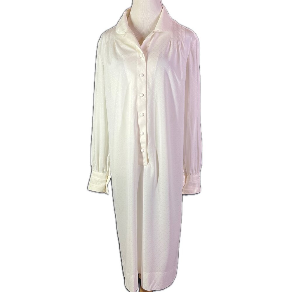 Vintage Leslie Pomer Size M? White Nightgown Long Sleeve